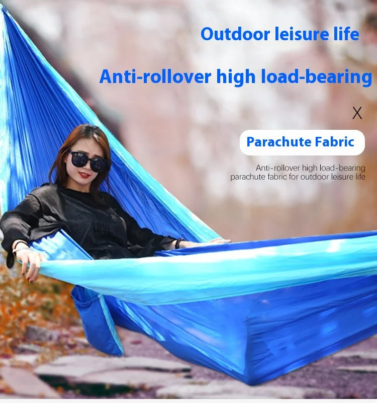 Single Person Portable Outdoor Camping Hammock With Nylon Color Matching Hammock High Strength Parachute Fabric Hanging Bed
