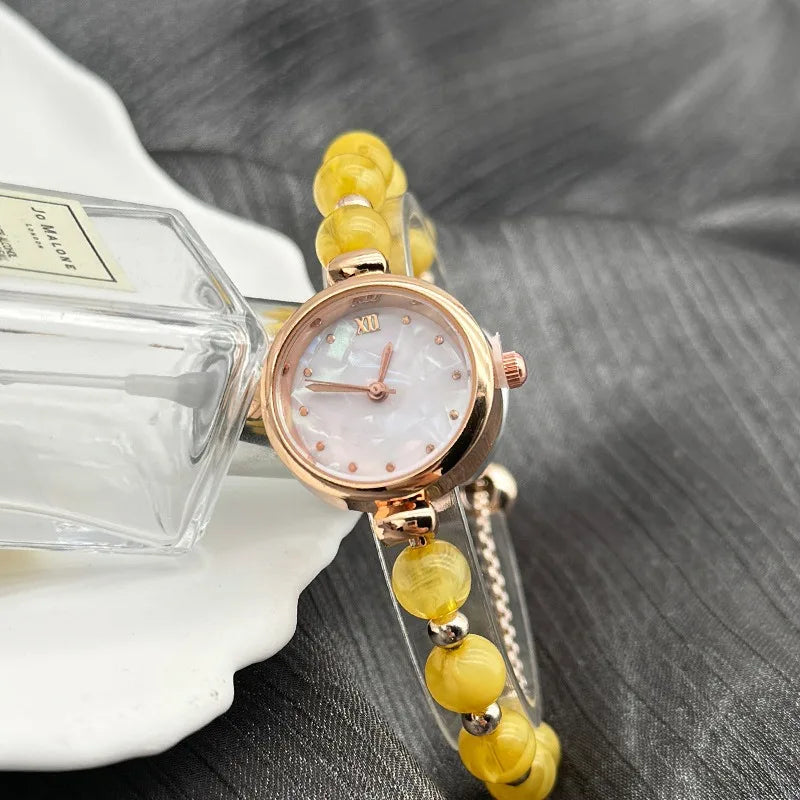 Luxury Adjustable Pearl Bracelet Quartz Watch for Women High-End Light Luxury Niche Market Elegant Timepiece can be customized