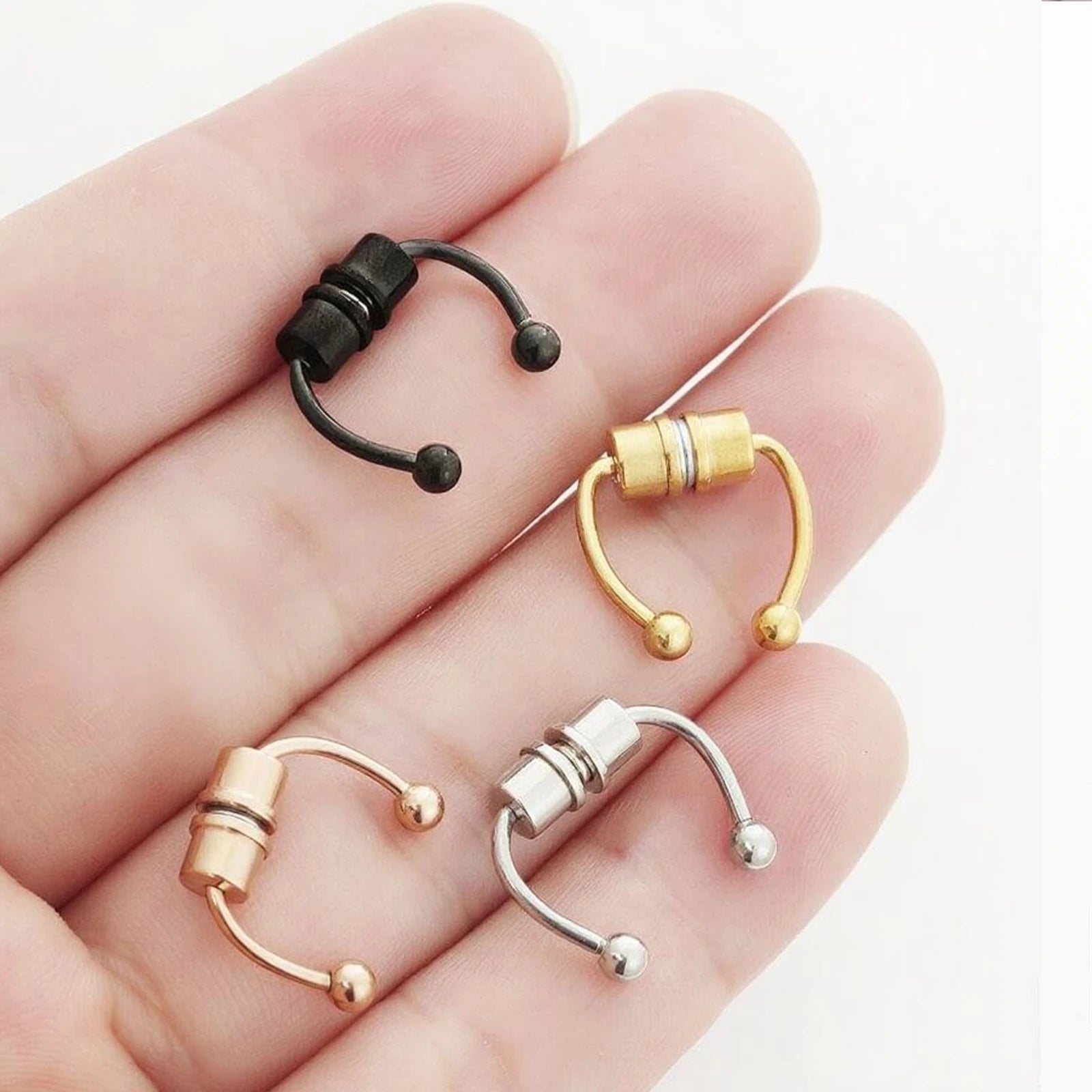 1/4pcs Women's Fake Nose Rings - Magnetic Stainless Steel Septum Hoops, Rock Hip Hop Body Jewelry