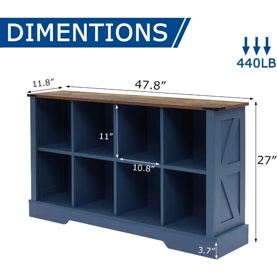 8 Cube Storage Organizer, 2-Tier Book Shelf with LED Lights, Farmhouse Wood Display Bookcase Cabinet for Living Room, Bedroom,