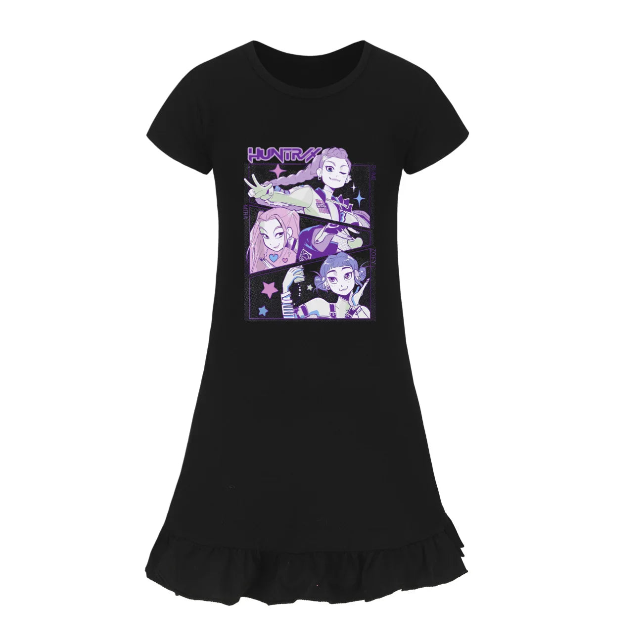 KPop Demon Hunters Kids Summer Sleepdress Short Sleeve Girls Baby Casual Cartoon Nightgown Daily Wear Clothes for Children