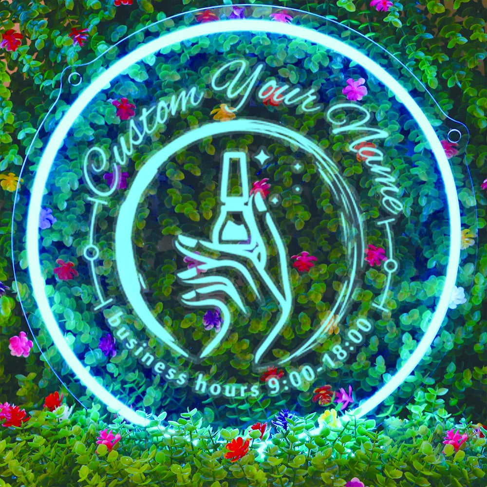 1PC Round Shape Nail Art Theme Personalized Text USB Power Neon Led Sign Acrylic Light for Beauty Salon Decor for Wall Gift for