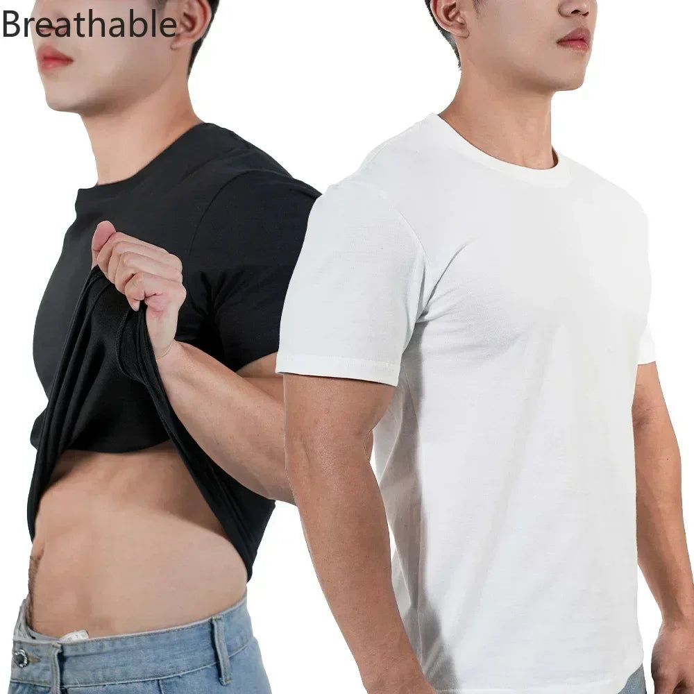 Men T shirts Polyester Thin Short-sleeve Tee Fitness Muscle Joggers Bodybuilding Quick Dry tshirt Male Gym Clothes Oversize tops