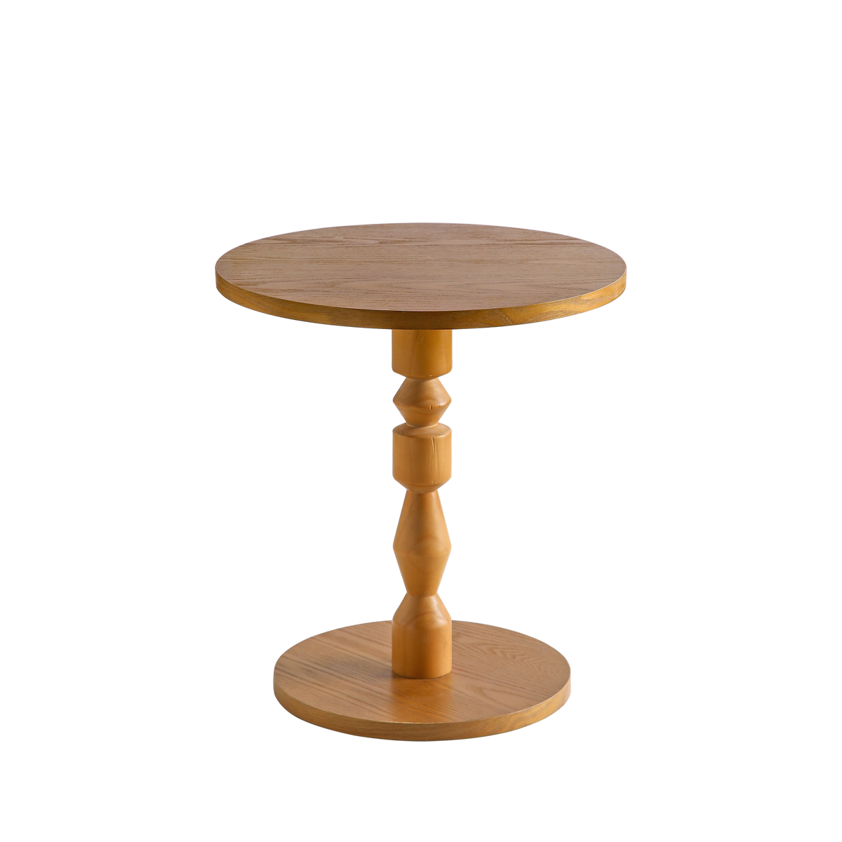 Round Side Table with a Solid Wood Spindle Pedestal and Light Oak