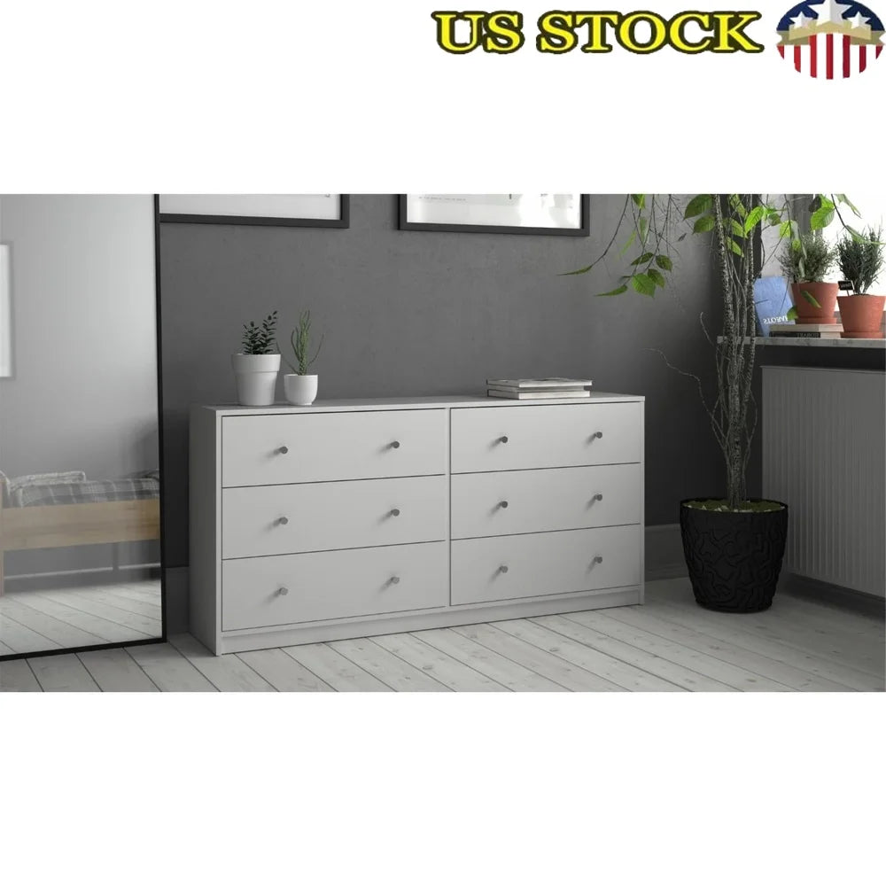 Portland Contemporary 6 Drawer Dresser Adult Storage Unit Scandinavian Design Bedroom Organizer Smooth Glides Assembly Required