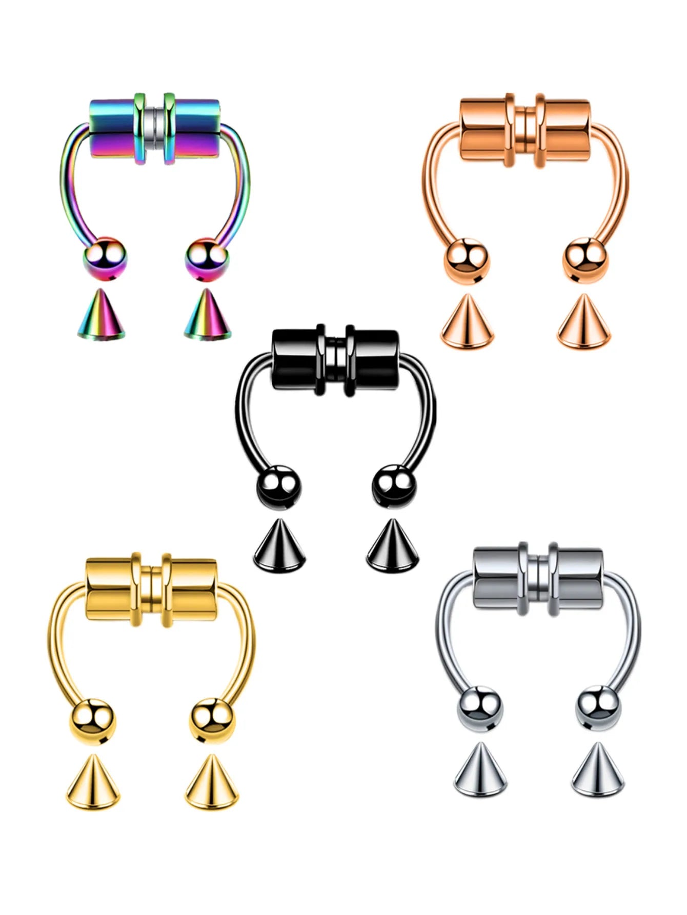 1/4pcs Women's Fake Nose Rings - Magnetic Stainless Steel Septum Hoops, Rock Hip Hop Body Jewelry