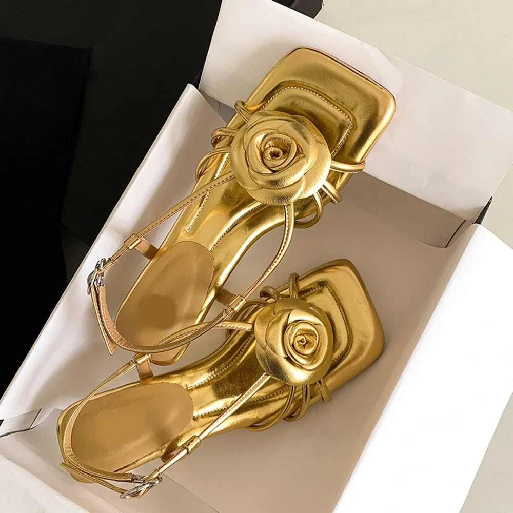 Camllia Decoration Cross Tied Sandals Sexy Square Toe Thin Heel Slingback Ankle Warp New Arrivals Fashion Womne Modern Shoes