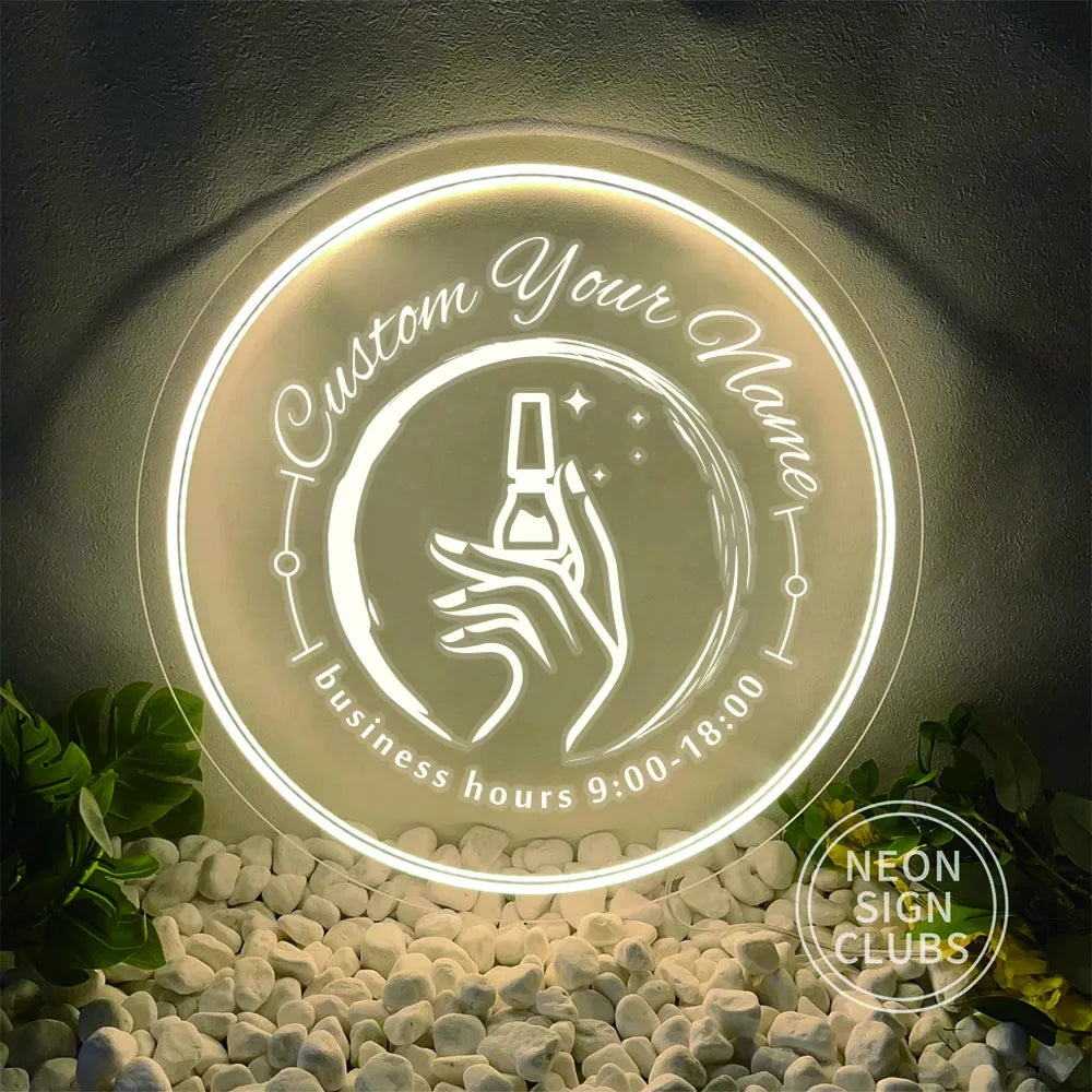 1PC Round Shape Nail Art Theme Personalized Text USB Power Neon Led Sign Acrylic Light for Beauty Salon Decor for Wall Gift for