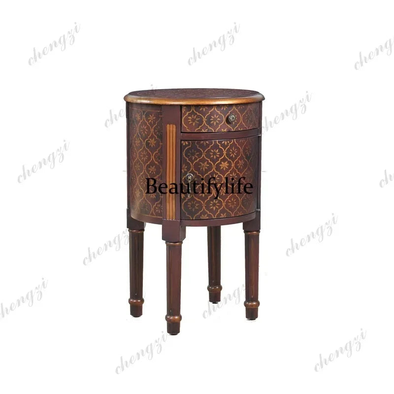 9344 American retro classic hand-painted pattern foreign flower round bucket sofa edge tea table bedside table