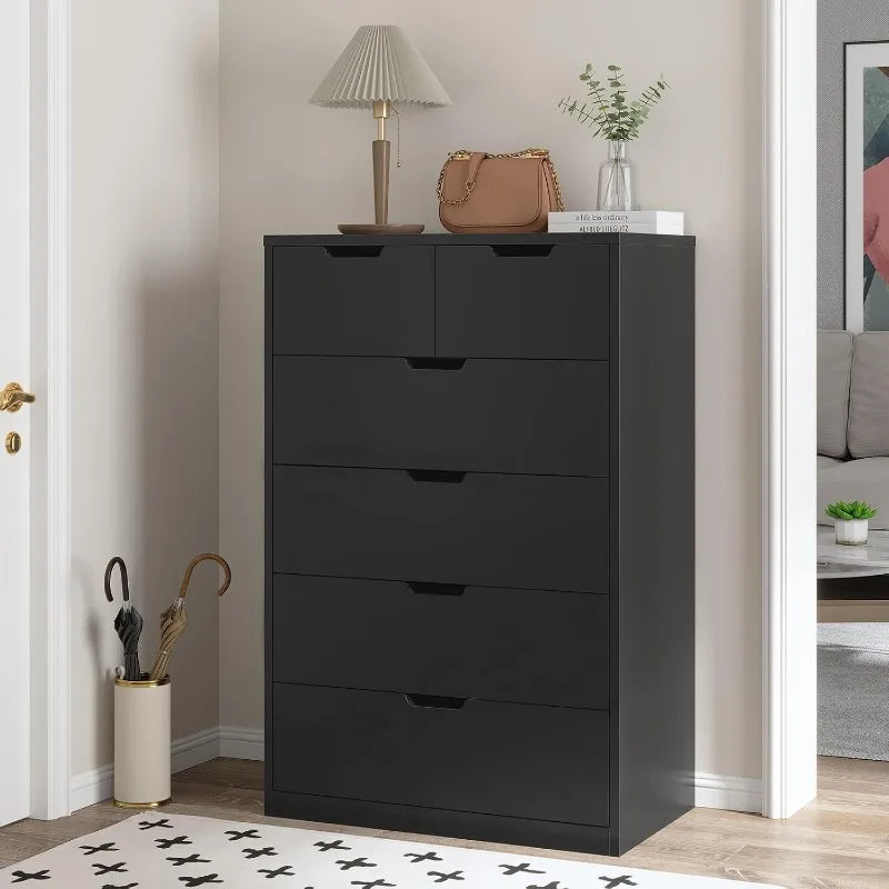 Tall 6 Drawer Dresser, Black Modern Chest of Drawers for Bedroom,Closet Dressers with Drawers for Living Room, Entryway, Hallway