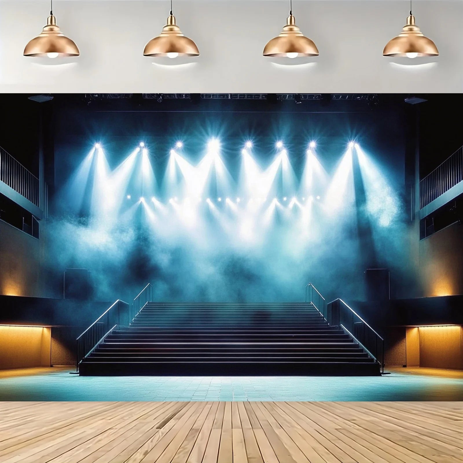 1 polyester stage background with spotlight effect, retro concert platform design, general-sized party banner