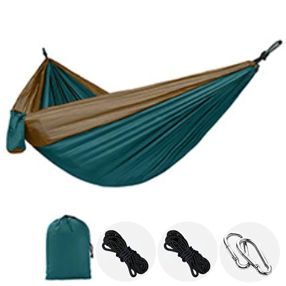 Single Person Portable Outdoor Camping Hammock With Nylon Color Matching Hammock High Strength Parachute Fabric Hanging Bed