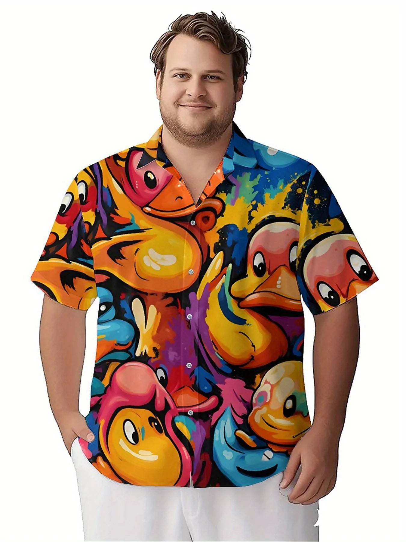 Men's Plus Size Hawaiian Shirts Colorful Cartoon Ducks pattern,New in Summer Fashion Tops,Hip Hop Rock Streetwear