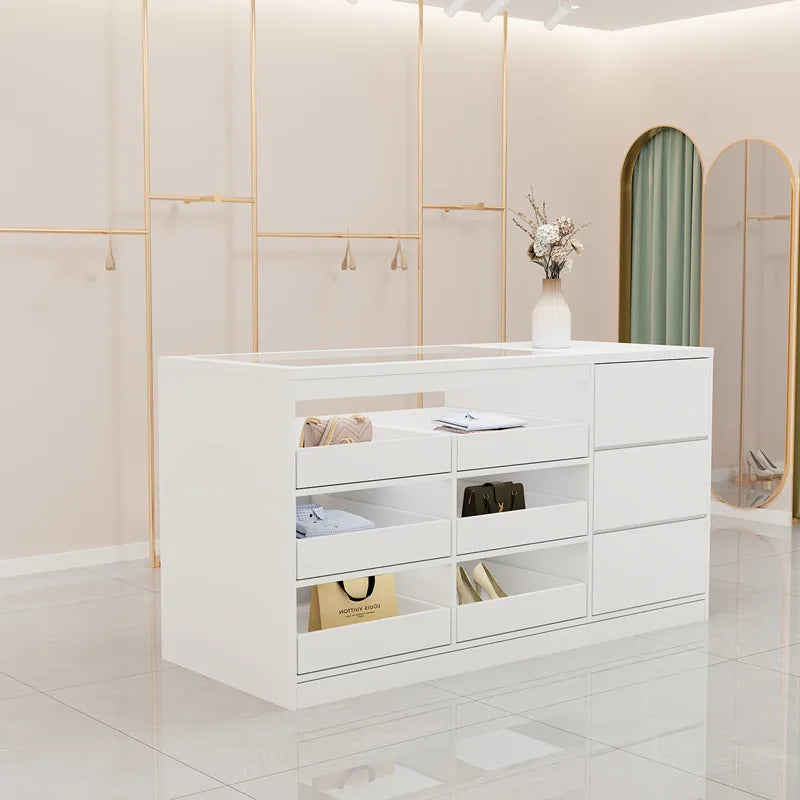 Modern Creative Clothing Store Island Cabinet Multi Layer Storage Display Cashier Counter Glass Ornament Office Furniture FYMS