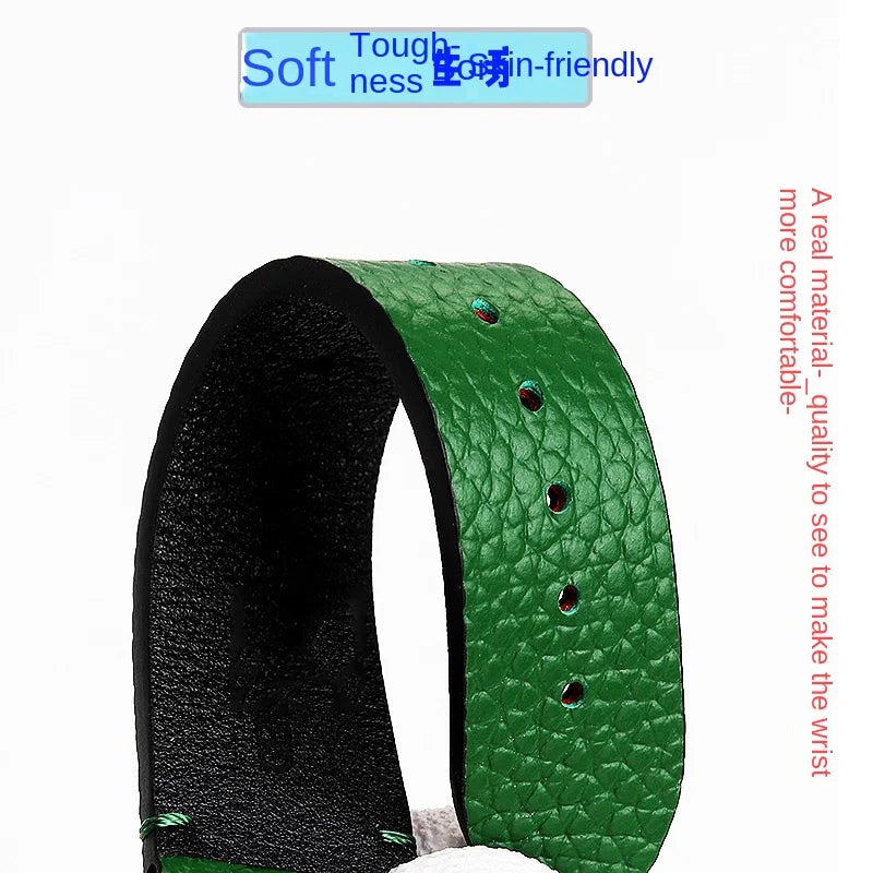 watch band For GUCCI YA1264065 Little Bee Embroidered Gucci Men's and Women's Green Genuine Lea/ther Watch Strap 20mm Bracelet