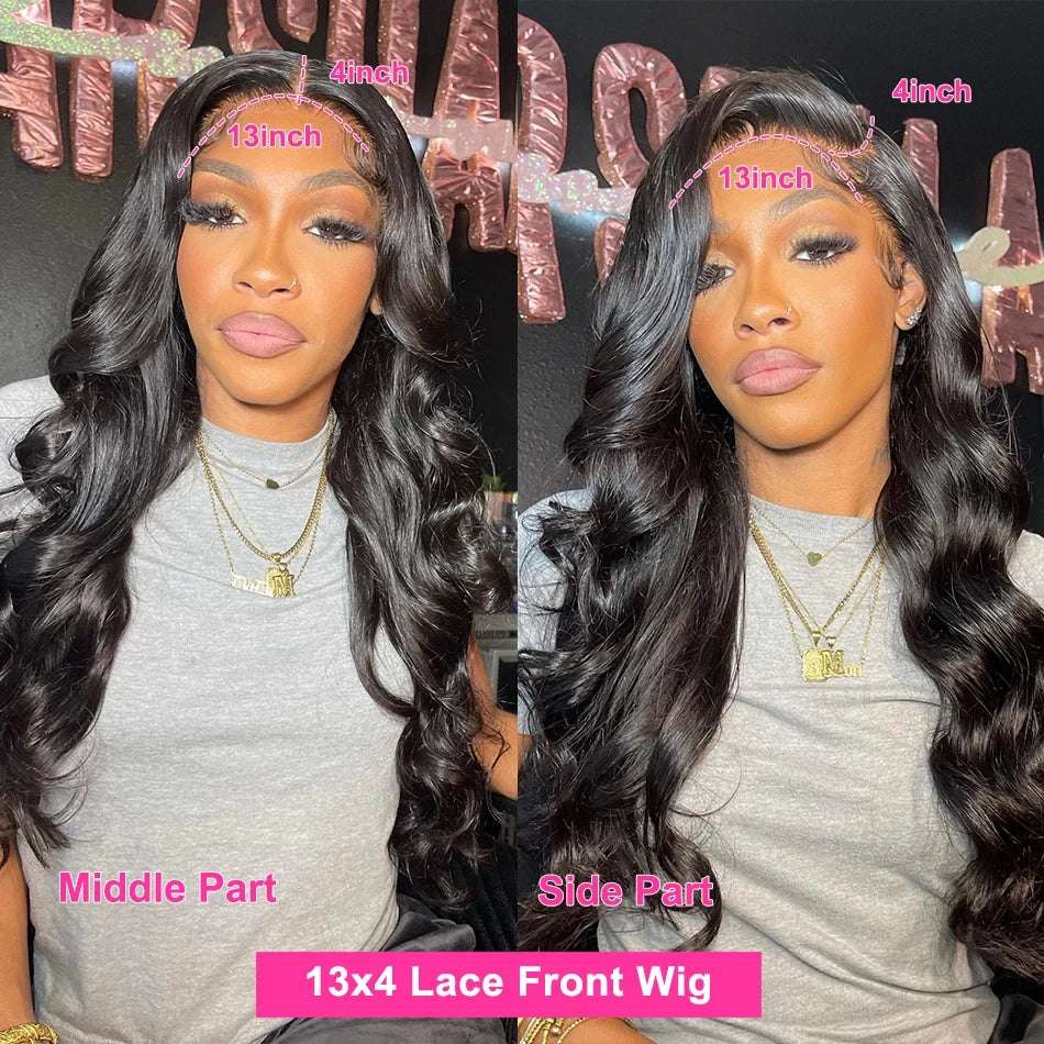 Body Wave Human Hair Wigs 13x6 Lace Frontal Wigs Brazilian 300% Density Transparent HD Natural color Lace Front Wigs For Woman