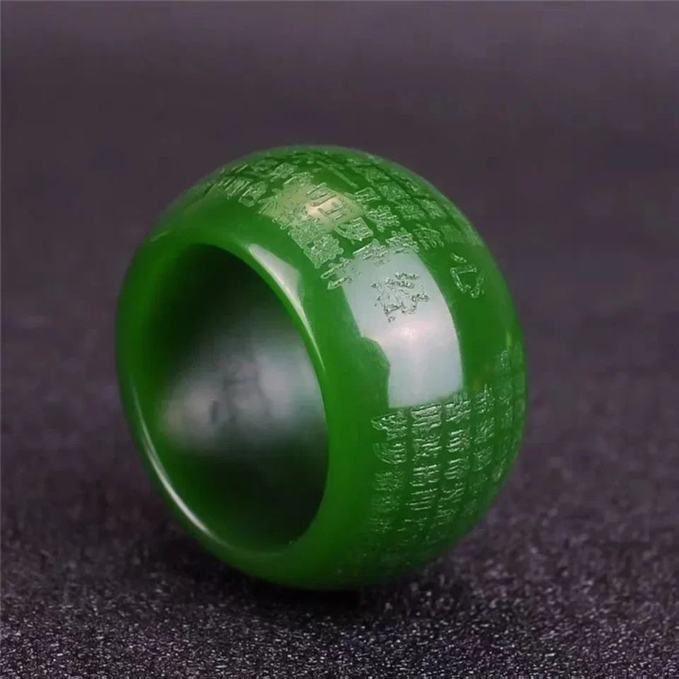 Natural Green Jade 22mm Ring Heart Meridian Jadeite Buddhism Amulet Fashion Charm Jewelry Hand Carved Crafts Gifts Women Men
