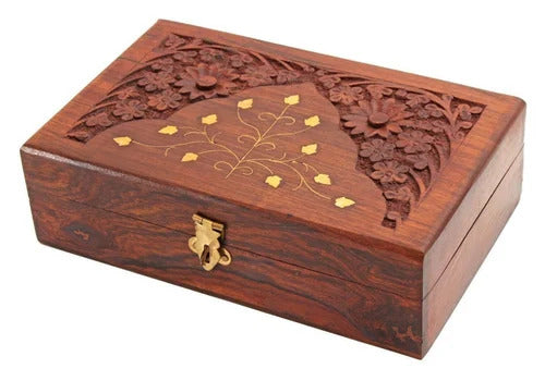 Wooden Handmade Carving Brass Jewellery Box