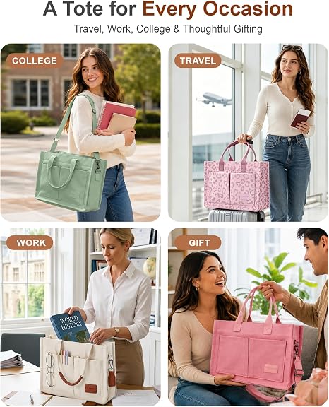 Canvas Tote Bag for Women, Zipper Work & College Bag
