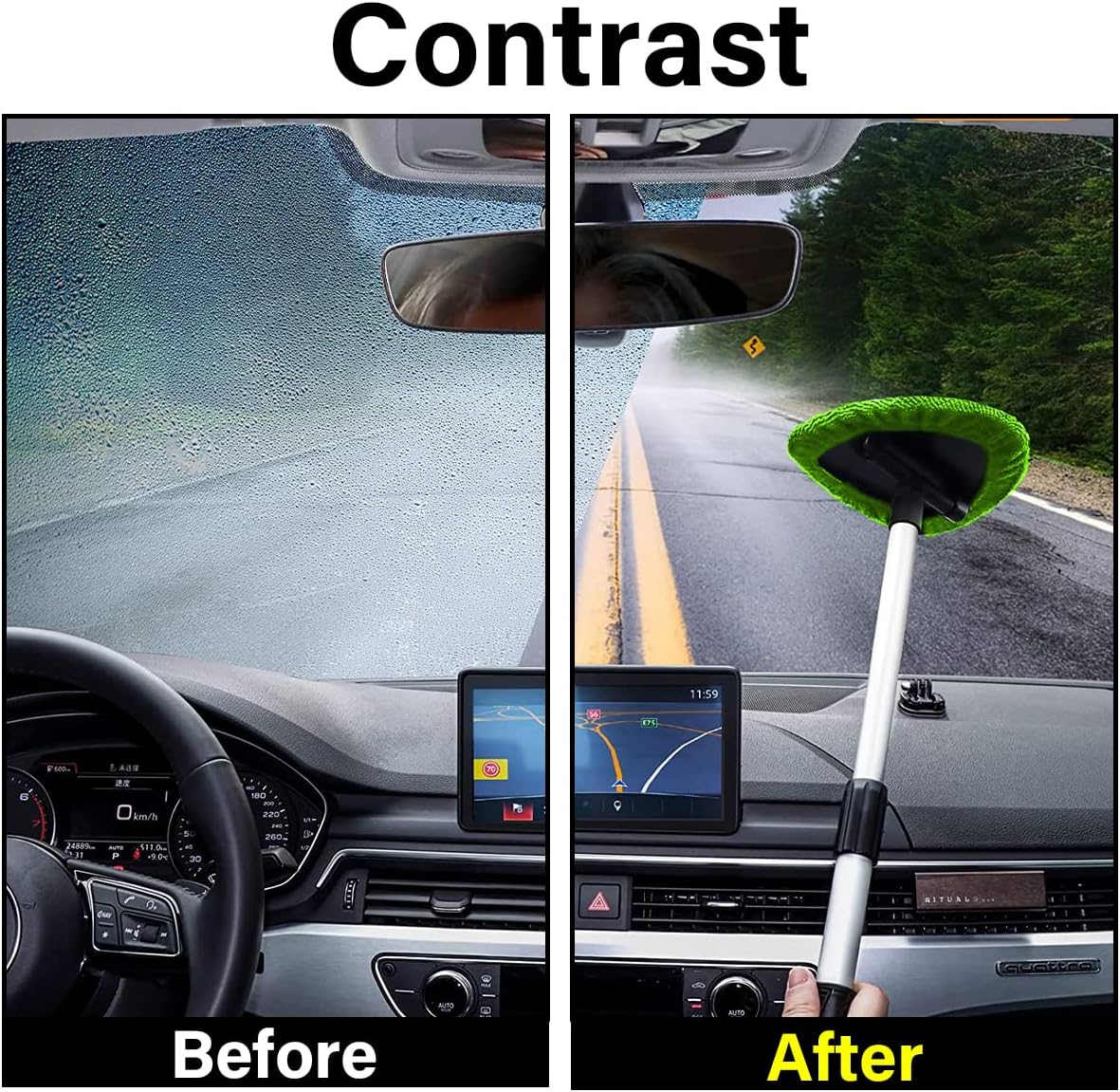 Extendable Car Windshield Cleaner – 4 Reusable Microfiber Pads