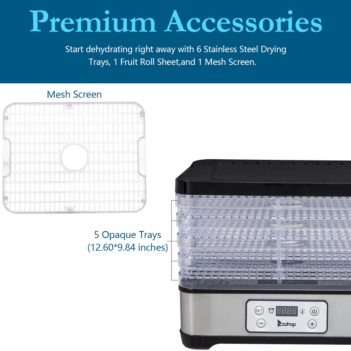 Large Drying Capacity Food Fruit Dehydrator with 5pcs Movable Trays