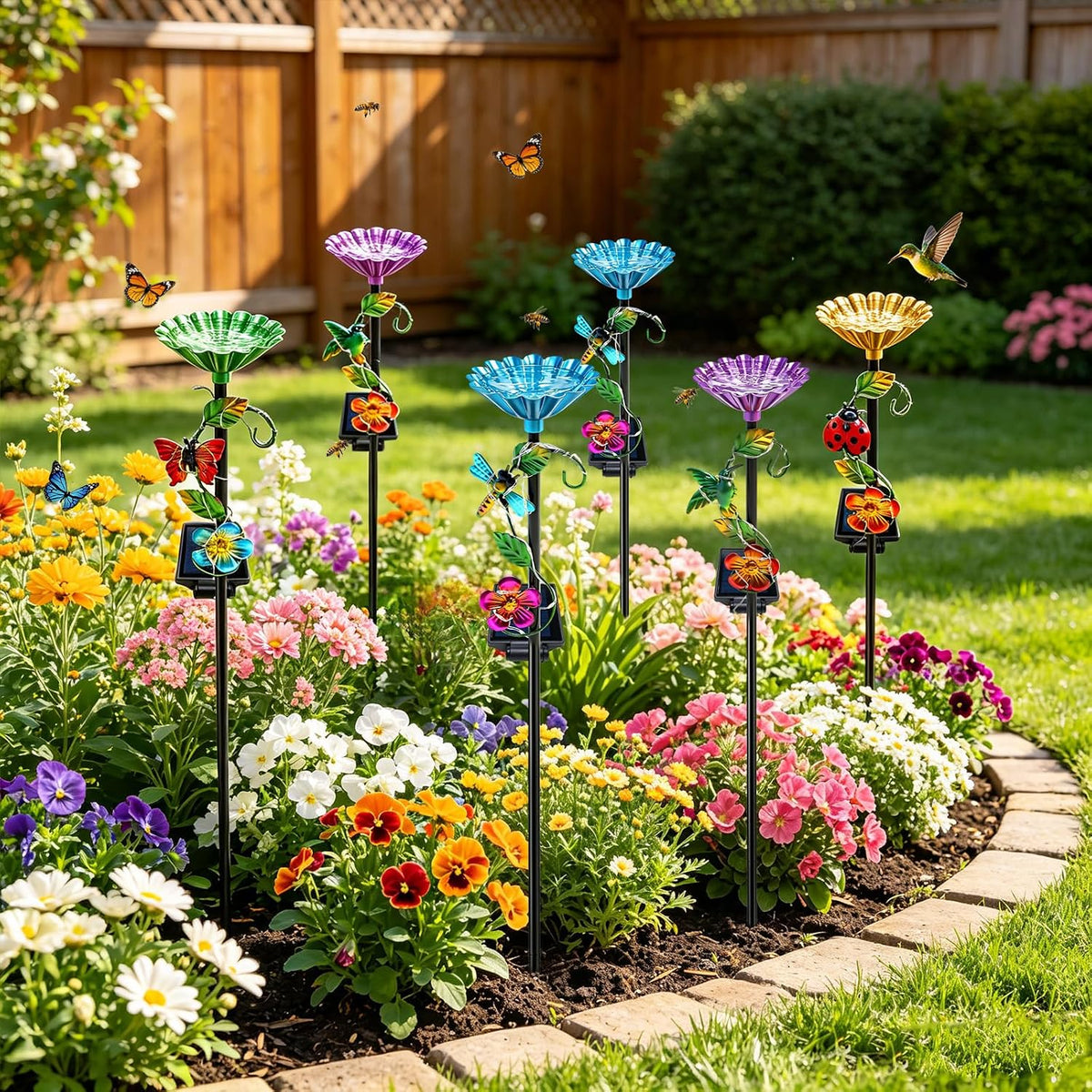 4 Pack Solar Garden Watering Station Lights for Birds & Pollinators