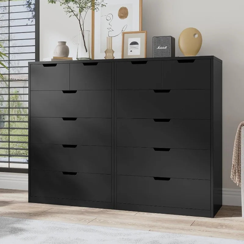 Tall 6 Drawer Dresser, Black Modern Chest of Drawers for Bedroom,Closet Dressers with Drawers for Living Room, Entryway, Hallway