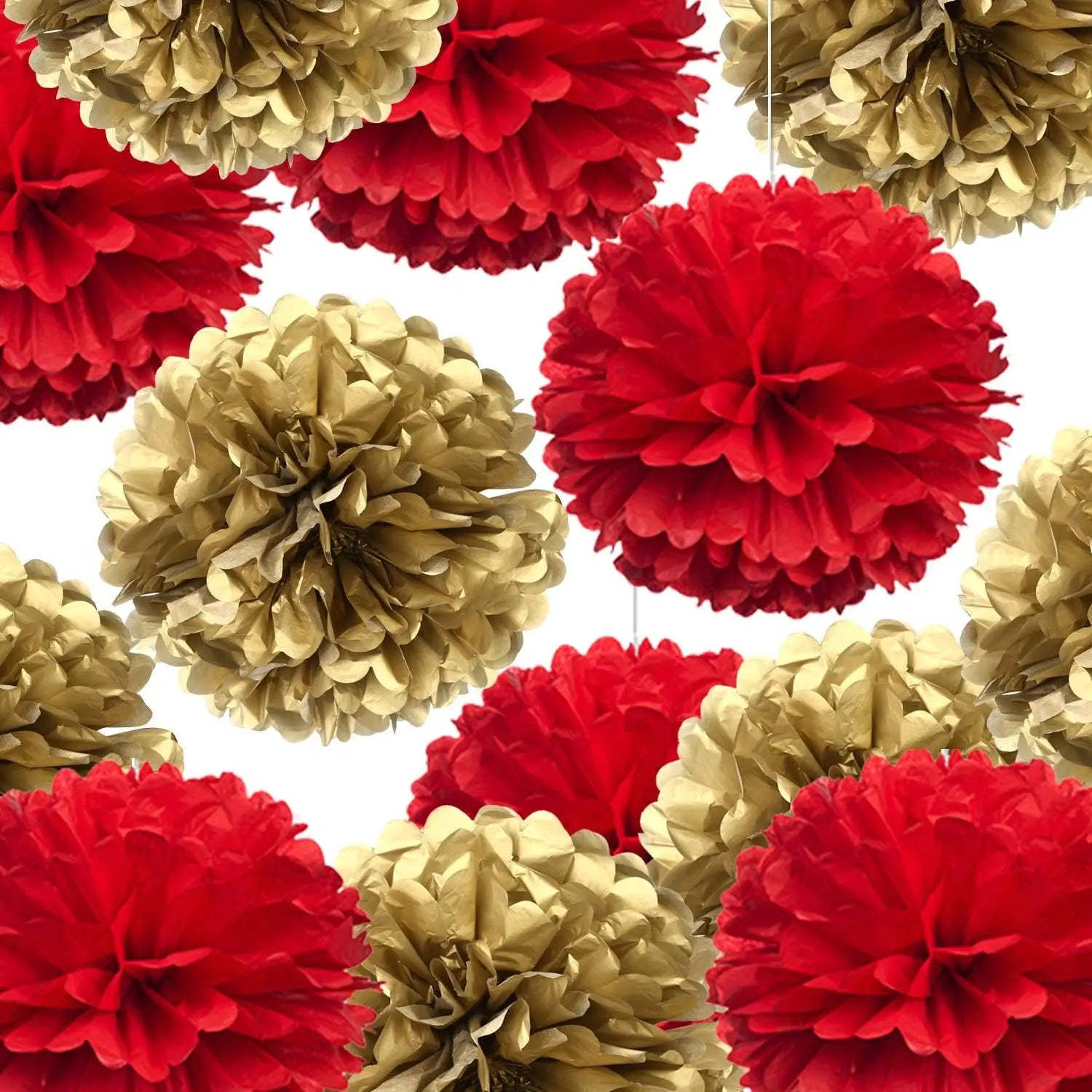 10 pcs 14" Red and Gold Tissue Pom Poms Kit DIY Decorative Paper Flowers Ball for Christmas New Years Eve