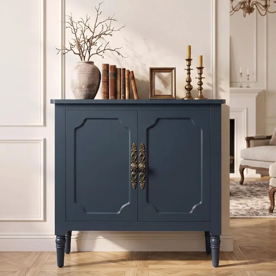 Buffet Cabinet with Storage for Dining Room, Painted MDF Sideboard Coffee Bar in Matte Blue Finish with Smooth-Closing Drawers