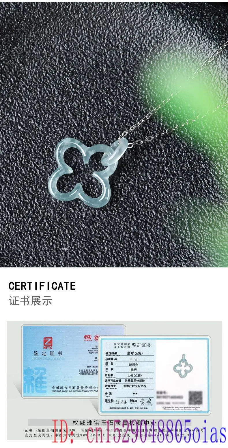 Blue Myanmar Jadeite Four Leaf Clover Pendant Necklace Luxury Charm Natural Burmese Jade Fashion Men Carved Real Jewelry