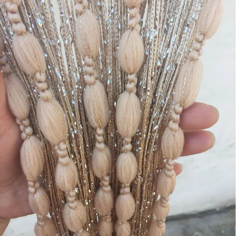1pc 1x2m Door String Curtain Soft Balls Romantic Glitter Fringe Room Divider Home Decor Wedding Girls Bedroom Window Living Room