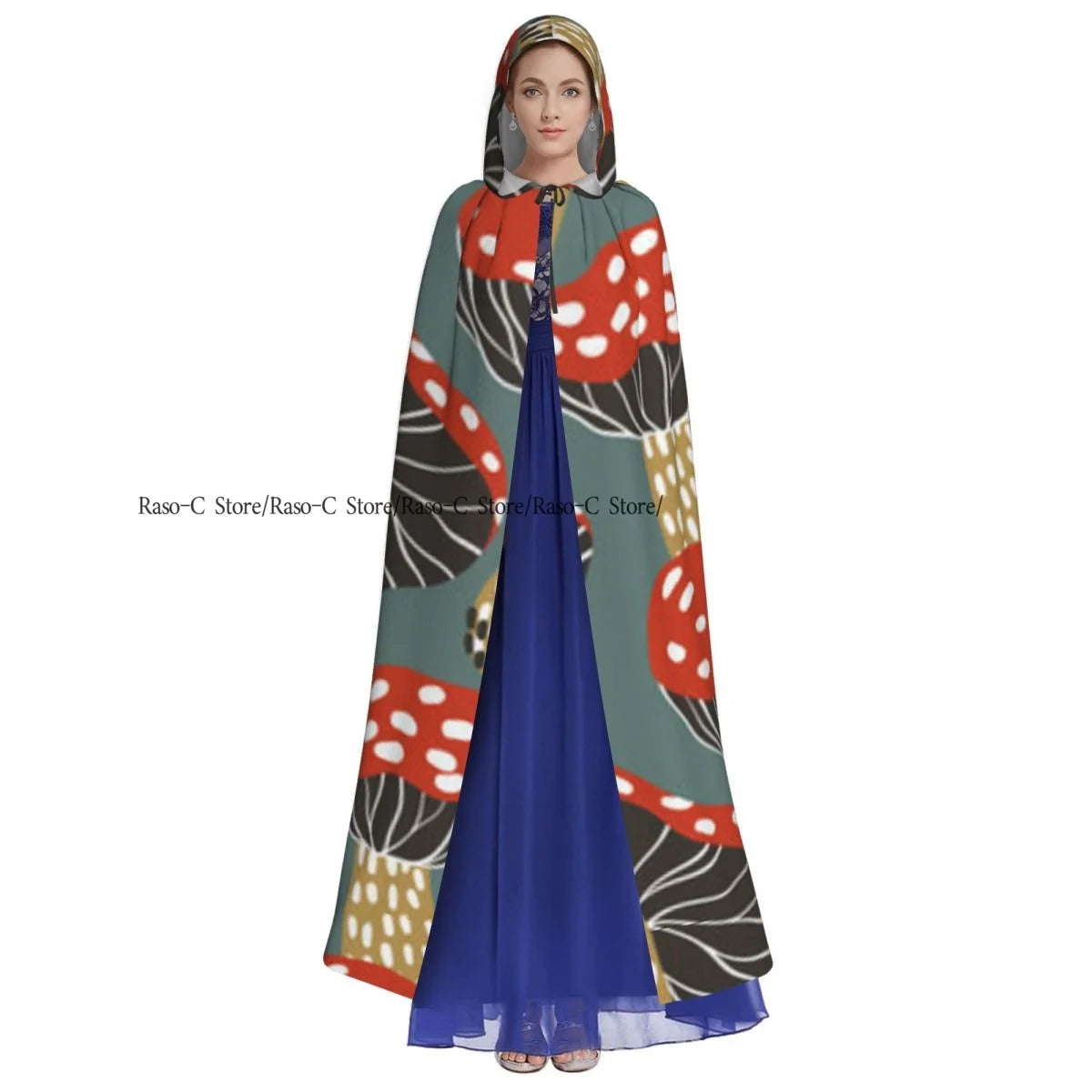 Unisex Adult Retro Mushrooms Cloak with Hood Long Witch Costume Cosplay
