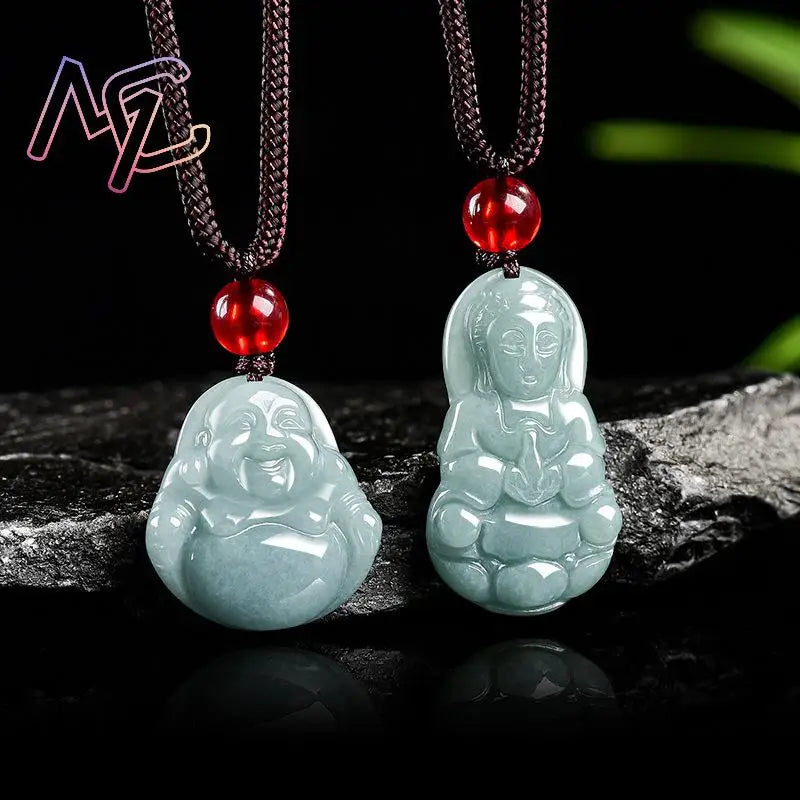 Myanmar Jadeite Guanyin Buddha Pendant Necklace Vintage Natural Gemstone Real Jewelry Fashion Accessories Burmese Jade Stone