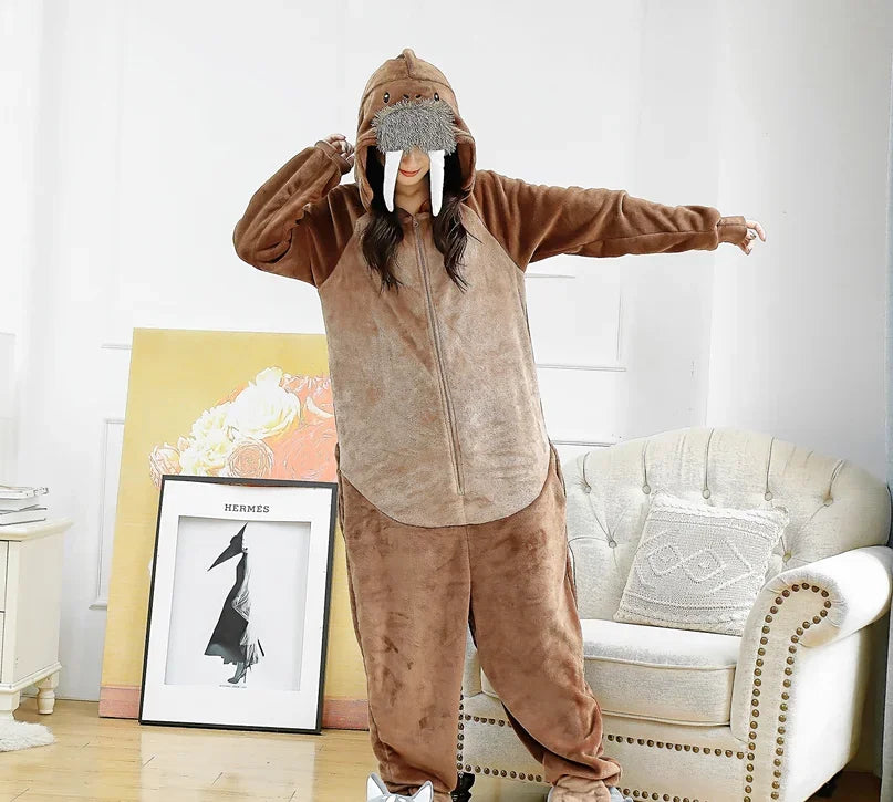 Cosplay Flannel Walrus Onesies Animal Sea Lions Cosplay Overall Pajamas Cartoon Kigurumi Christmas Party Pyjamas Carniva Cosplay