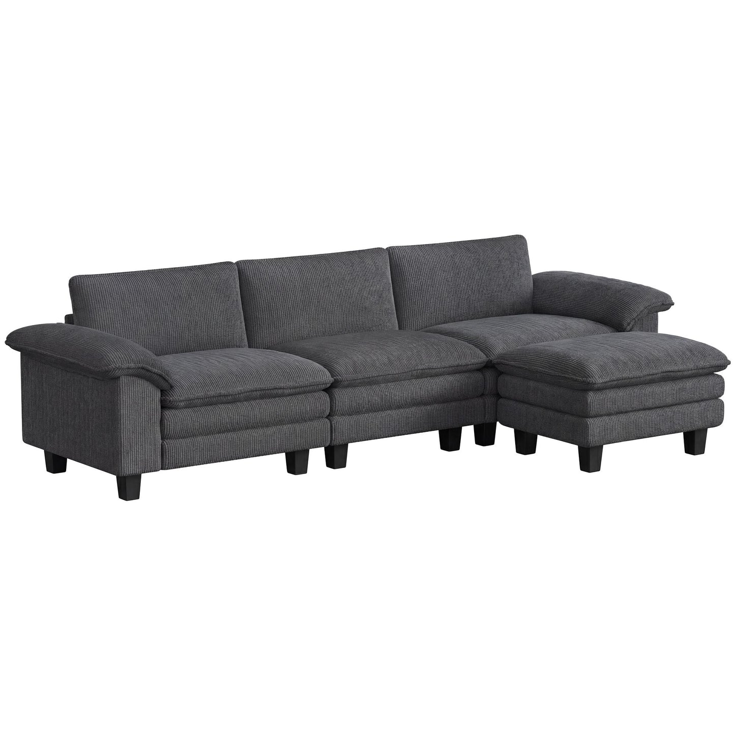 Sectional Sofa, L Shaped Couch with Deep Seat, Movable Ottoman and