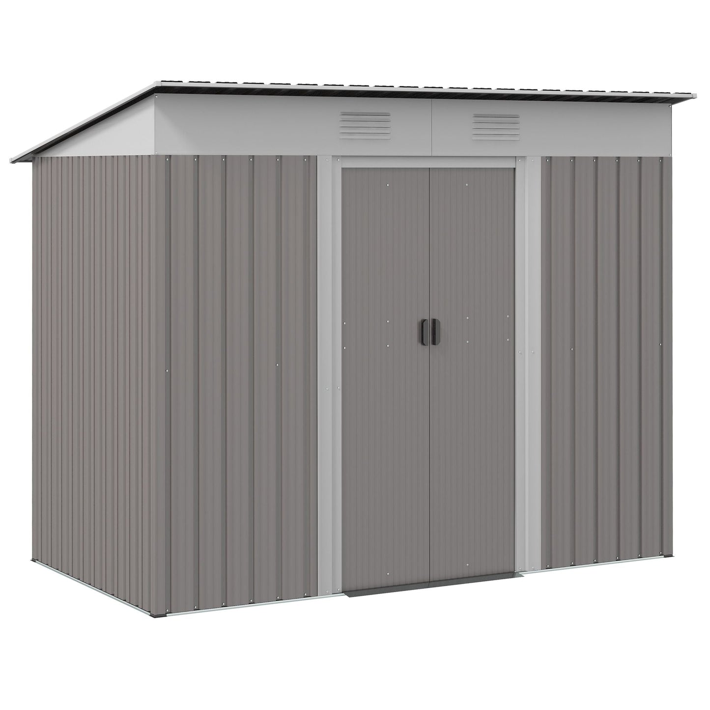 Metal Garden Shed 7x4 ft Light Gray Outdoor Tool Storage with Secure