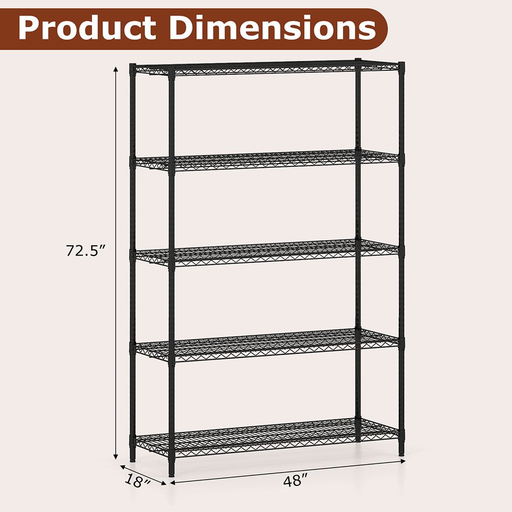 5-Tier Metal Storage Shelving Unit with V-Shaped Wire Rack