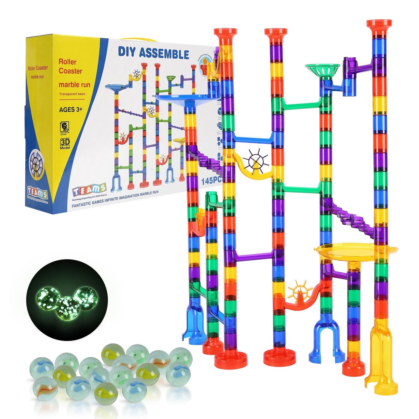 Marble Run Set, 145 Piece Marble Maze Building Block Brain Game, with