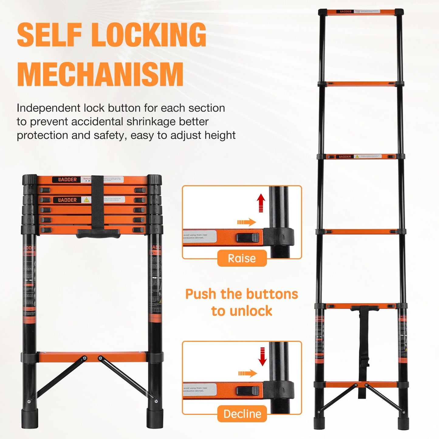 Telescopic Roof Ladder, Heavy-Duty Stainless Steel with Anti-Slip