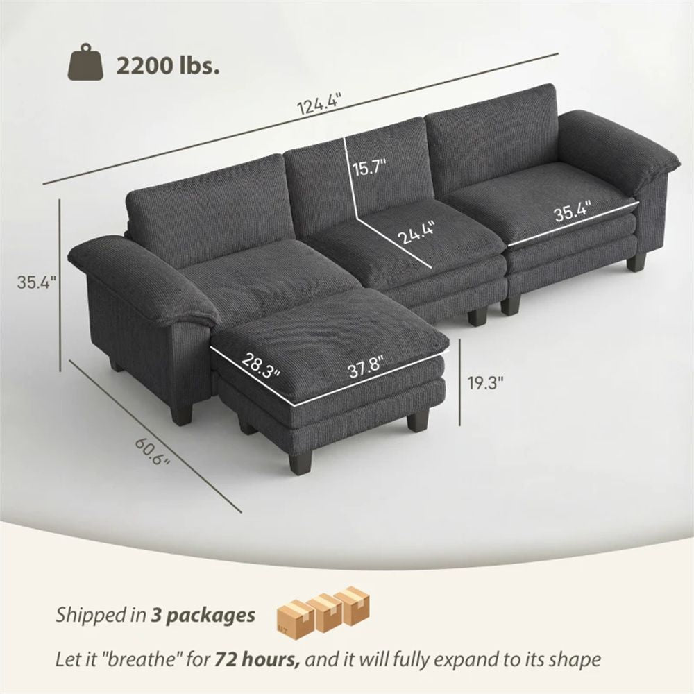 Segmented sofa, L-shaped sofa, living room sofa, dark gray
