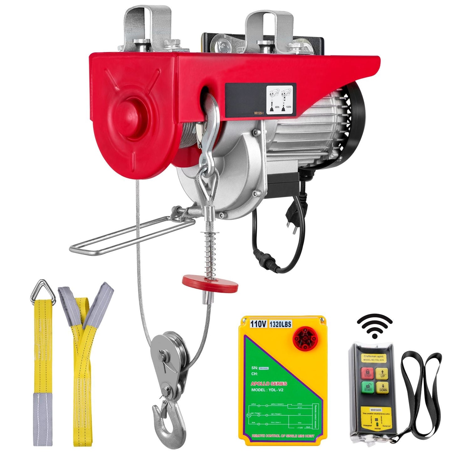 Electric Hoist, 1320 lbs Lifting Capacity, 1150W 110V Electric Steel