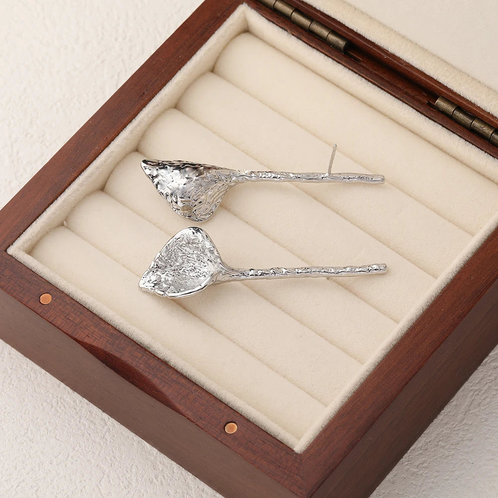 2PCS Dainty Long Flowers Ear Studs Earrings for Jewelry Making Findings DIY Brass 14k Gold Plated 55*16mm Accessories