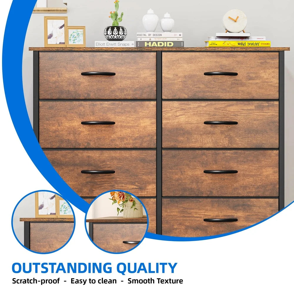 8-Drawer Fabric Dresser Sturdy Organizer Adults Teens Bedroom Closet Versatile Storage Unit with Adjustable Feet Anti-Tip Kit