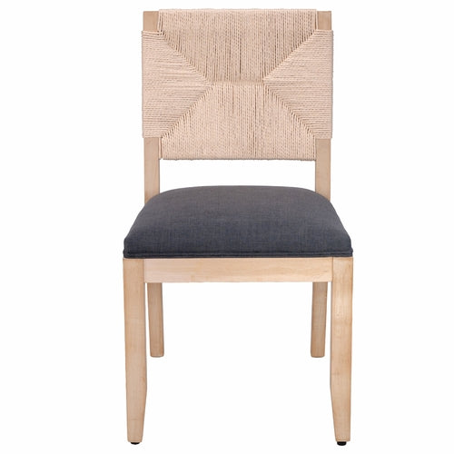 Dining Chairs Set of 2 with Woven Rope Backs and Linen Seats, French
