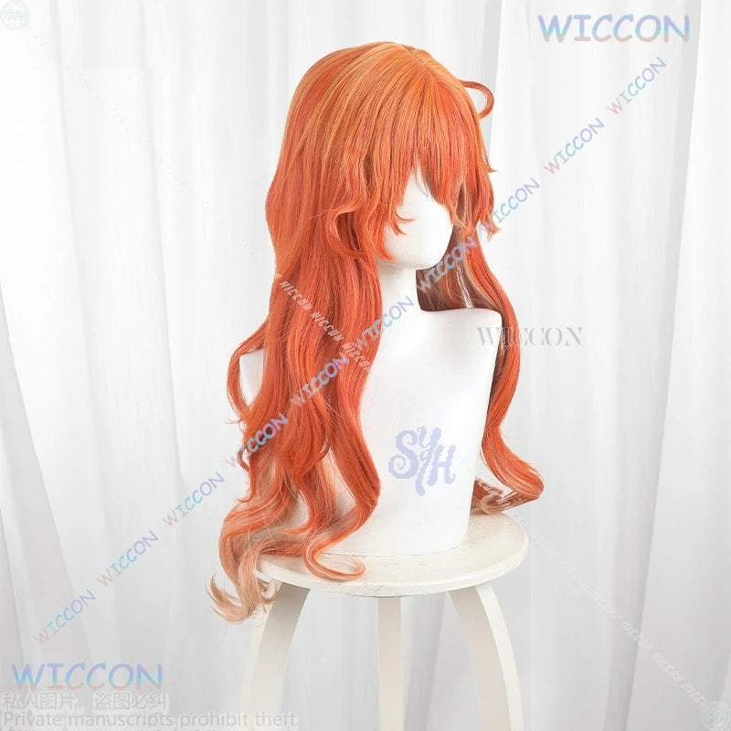 Anime Game Wuthering Waves Cosplay Augusta Costume Orange Wavy Sexy Woman Long Wigs Party Hair Resistant Halloween Christmas Cos