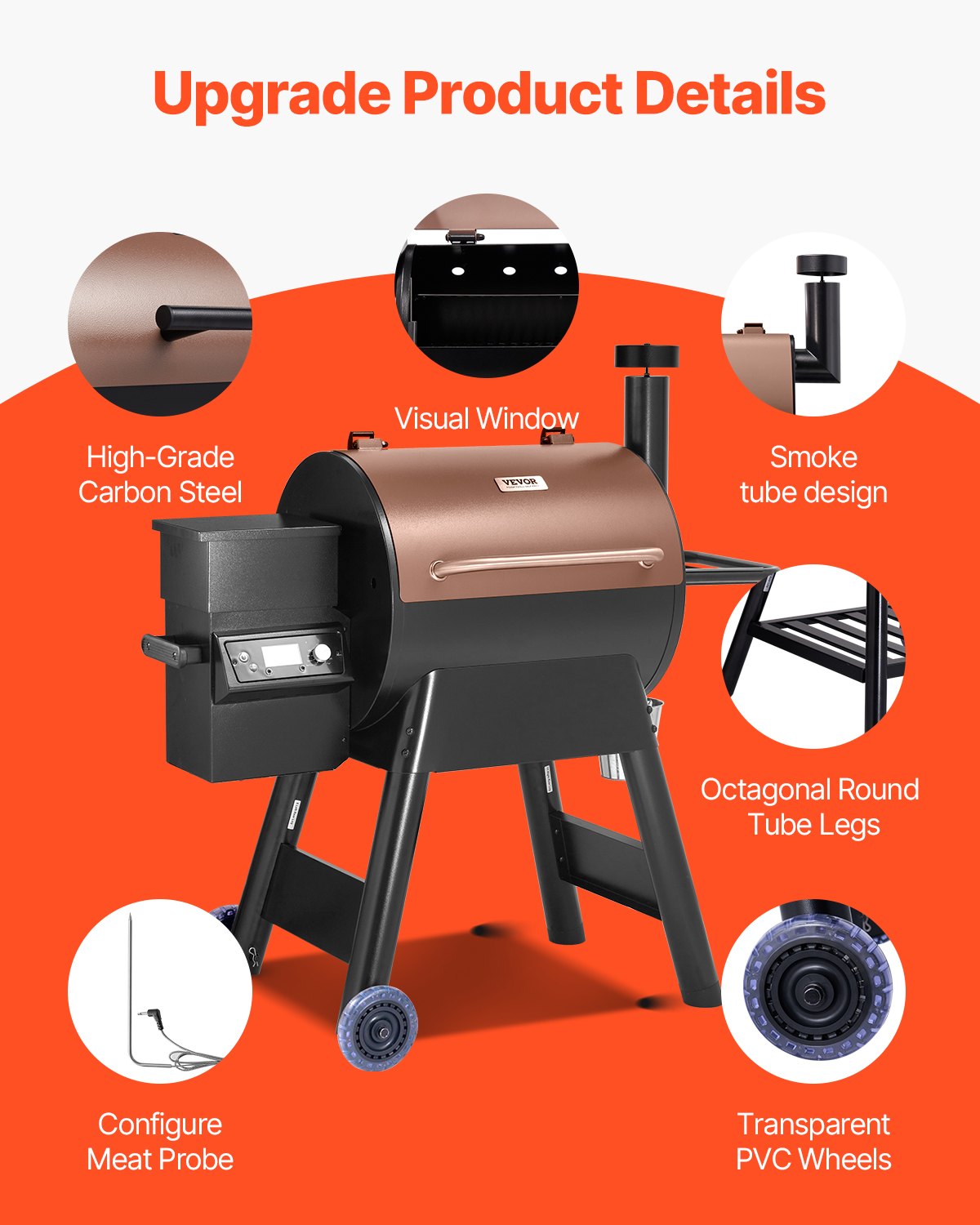Wood Pellet Grill Smoker Outdoor Electric BBQ Grills 575 Sq.in Cook
