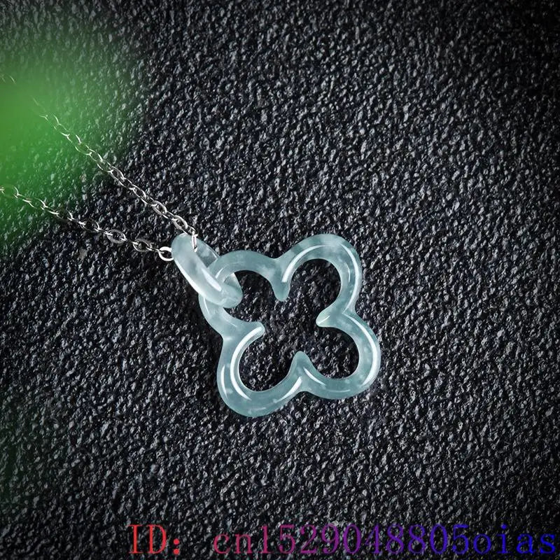 Blue Myanmar Jadeite Four Leaf Clover Pendant Necklace Luxury Charm Natural Burmese Jade Fashion Men Carved Real Jewelry