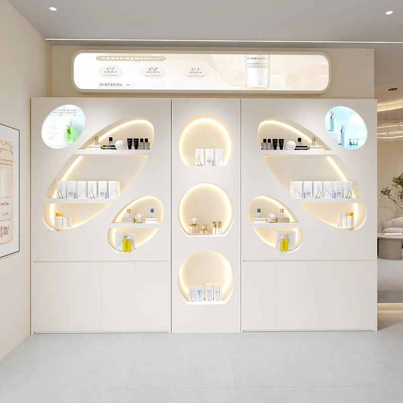 Solid wood paint beauty salon display cabinet High-end atmospheric skin care product cabinet Product rack Cosmetics display rack