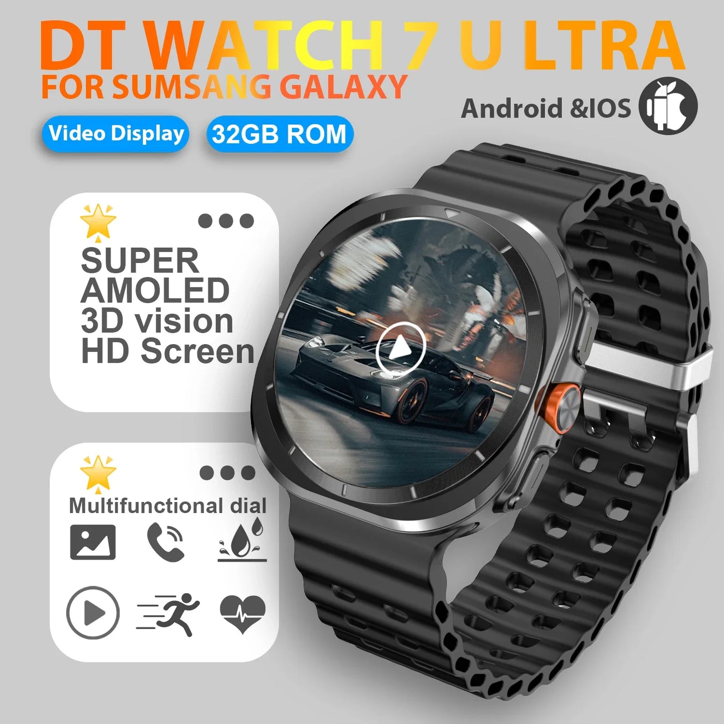 2025 New Watch 7 Ultra Smart Watch Men 32GB Memory 3D Video Display Sports SmartWatch GPS NFC Compass Blood oxygen Smartwatch