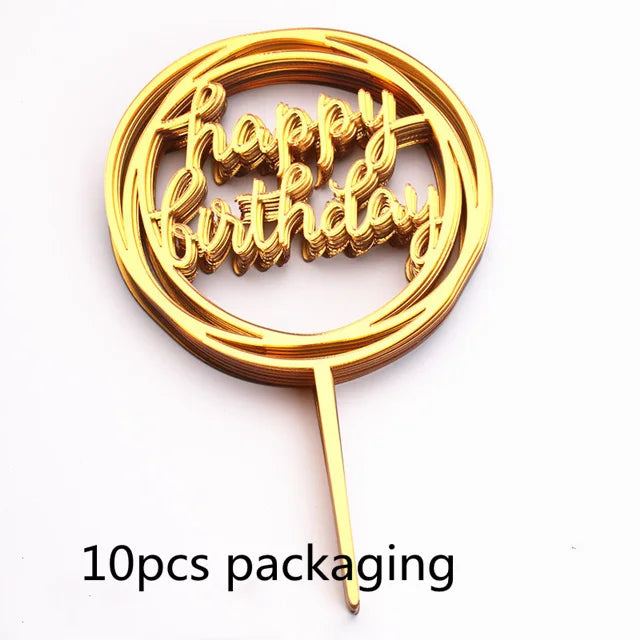 10 Pcs 36 Styles Happy Birthday Cake Topper Pink Gold Acrylic Cake Toppers Baby Shower Cake Birthday Party Cake Flag Decorations